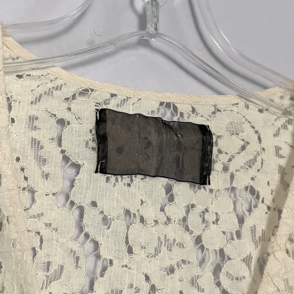 Reformation Halo Lace Top Ivory Cream Sheer V-Neck Long Sleeve Coquette - 6